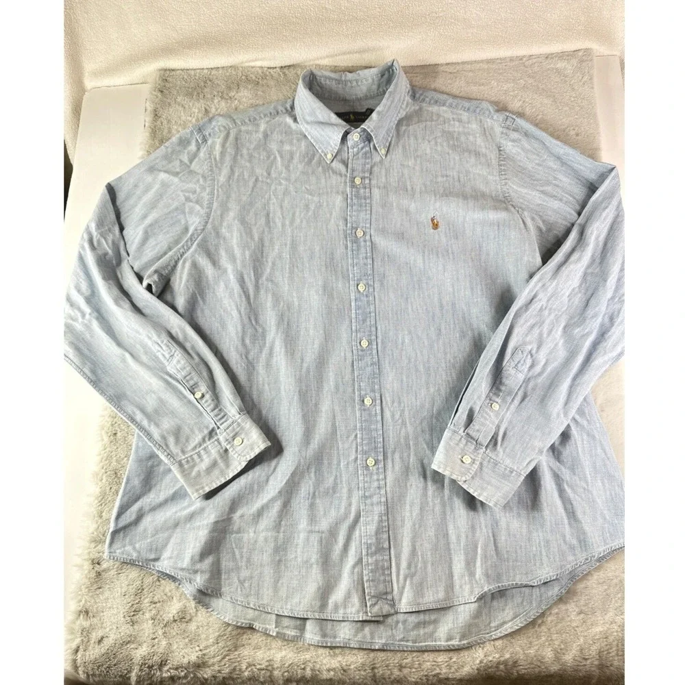 Vintage Polo Ralph Lauren Shirt Mens XL Chambray Oxford Pony Button Down Cotton - Picture 1 of 9
